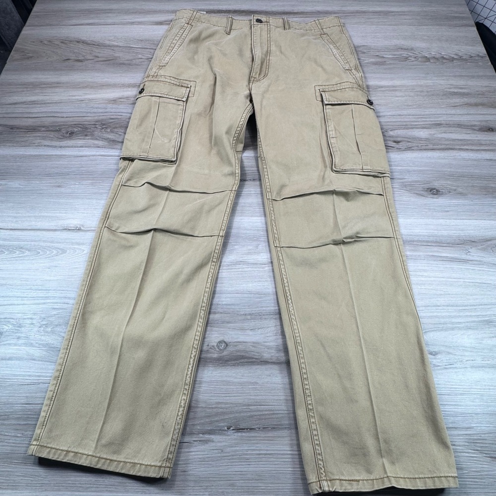 Levi Strauss Mens Tan‎ Khaki Cargo Pants Straight Leg Articulated Knee 34x32